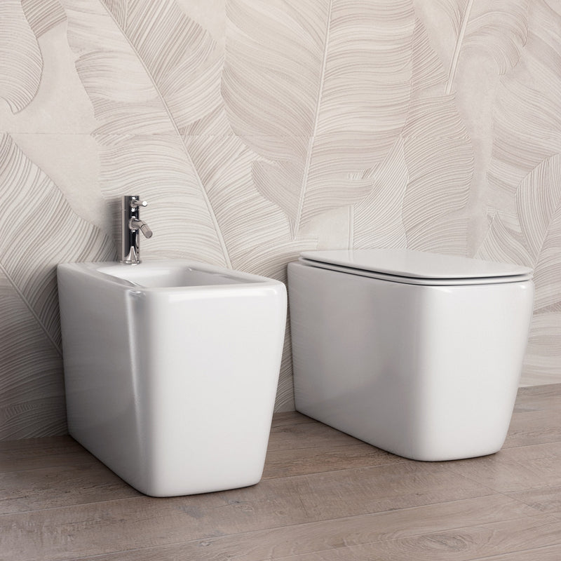Coppia di Sanitari WC e Bidet a Terra Filo Muro in Ceramica Bonussi Nereo-2
