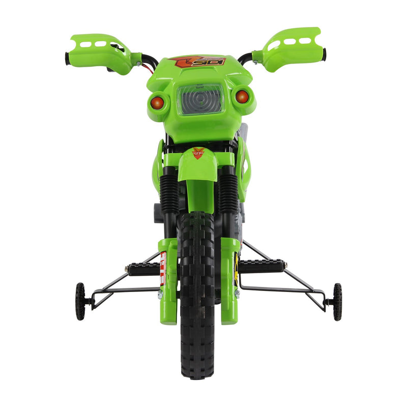 Moto Cross Elettrica per Bambini 6V con Rotelle Verde -5