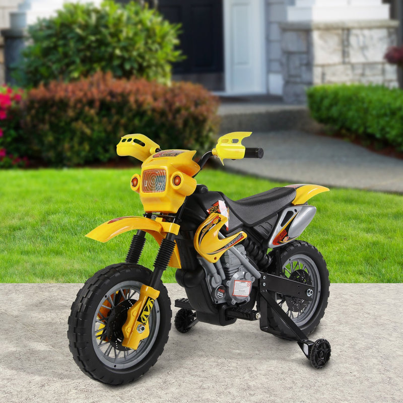 Moto Cross Elettrica per Bambini 6V con Rotelle Giallo -2