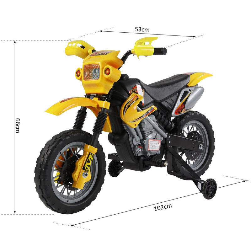 Moto Cross Elettrica per Bambini 6V con Rotelle Giallo -3