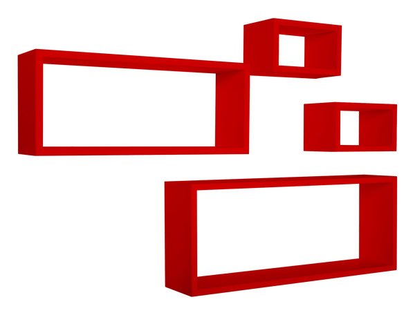 sconto Set 3 Mensole Cubo da Parete Quadrato e Rettangolare in Fibra di Legno Merlino Rosso
