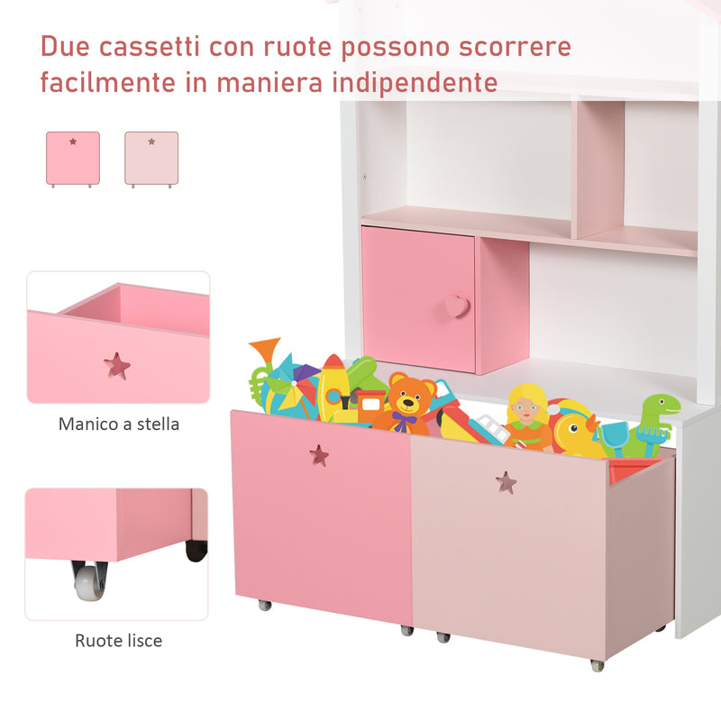 Libreria scaffale portagiochi per cameretta bambini mdf p2 rosa