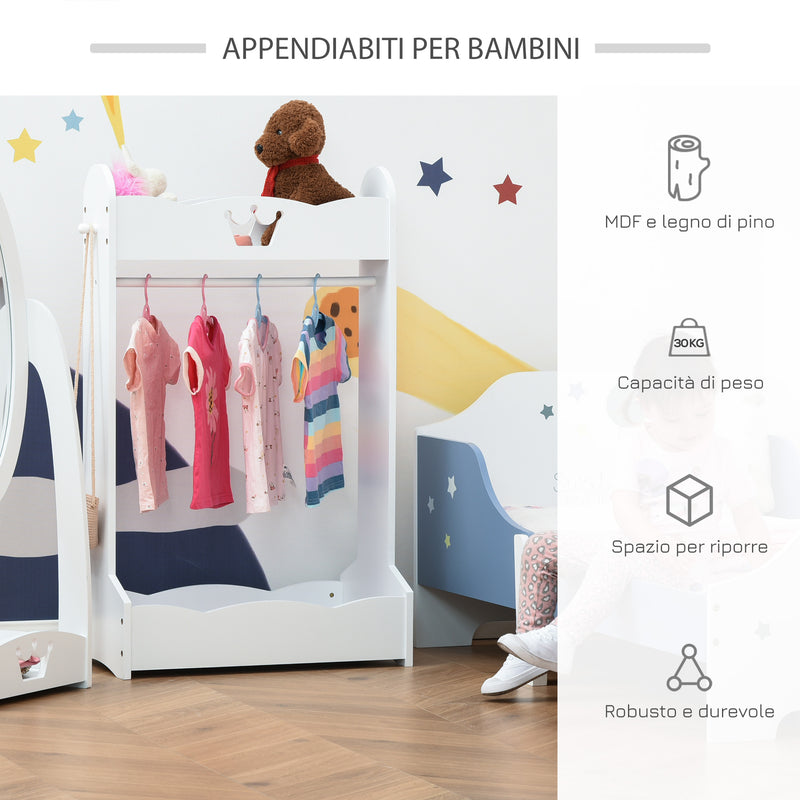 Appendiabiti per Bambini con Ripiani e Ganci Laterali in Legno 63x37x103 cm  Bianco – acquista su Giordano Shop