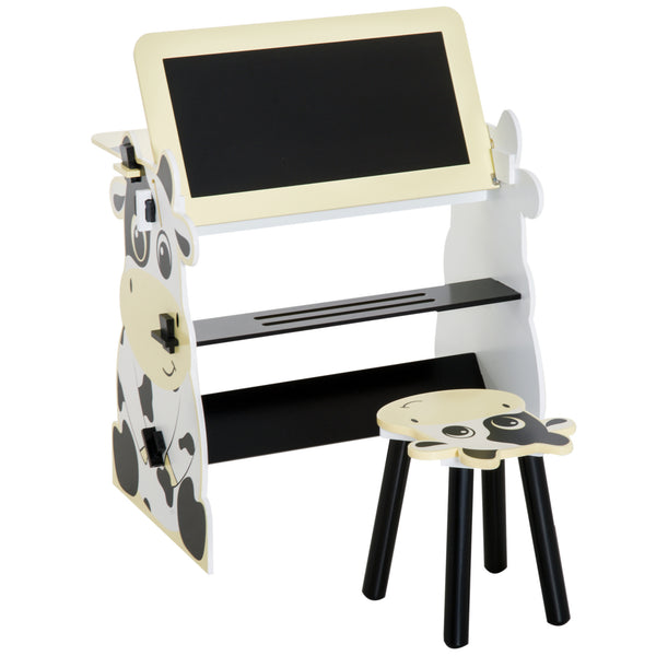 prezzo Set Tavolino Lavagna con Sgabello per Bambini Stampa Mucca 60x40x60 cm