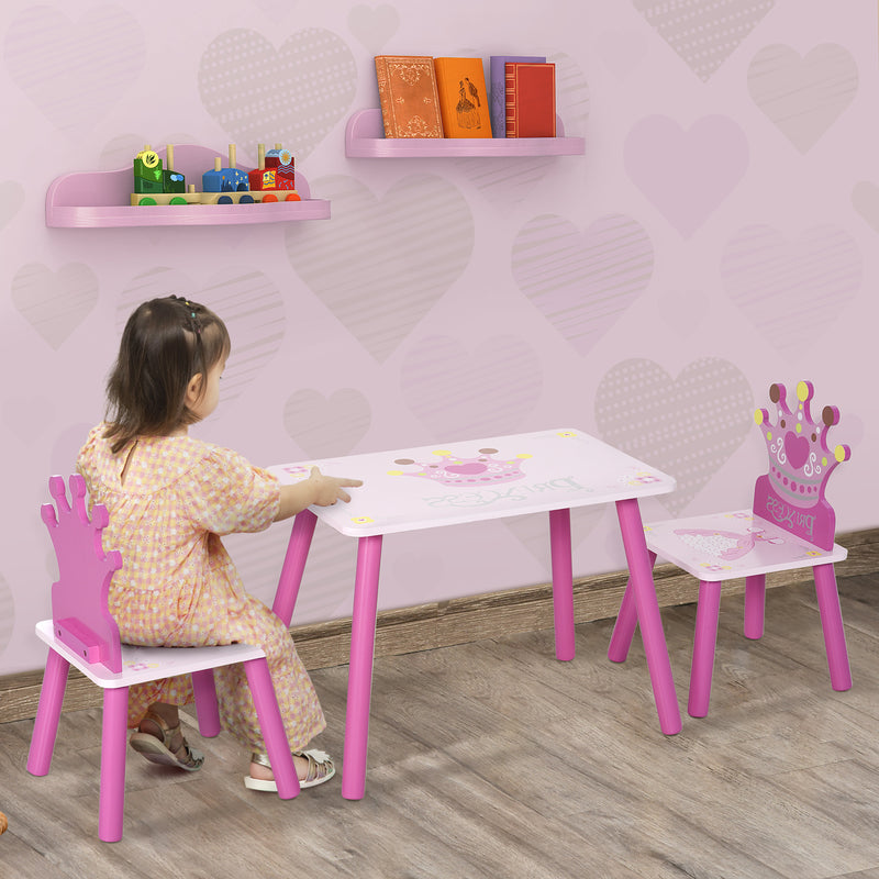 Set Tavolino e 2 Sedie per Bambini in Legno  Rosa-2