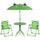 Set Tavolino e 2 Sedie Pieghevoli da Giardino per Bambini con Ombrello Verde Rana