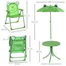 Set Tavolino e 2 Sedie Pieghevoli da Giardino per Bambini con Ombrello Verde Rana-3