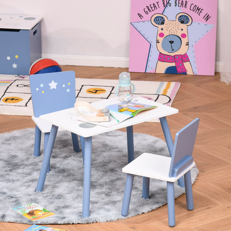 Set Tavolino con 2 Sedie per Bambini in Legno Azzurro e Bianco-2