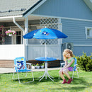 Set Tavolino e 2 Sedie Pieghevoli da Giardino per Bambini con Ombrello Blu-2