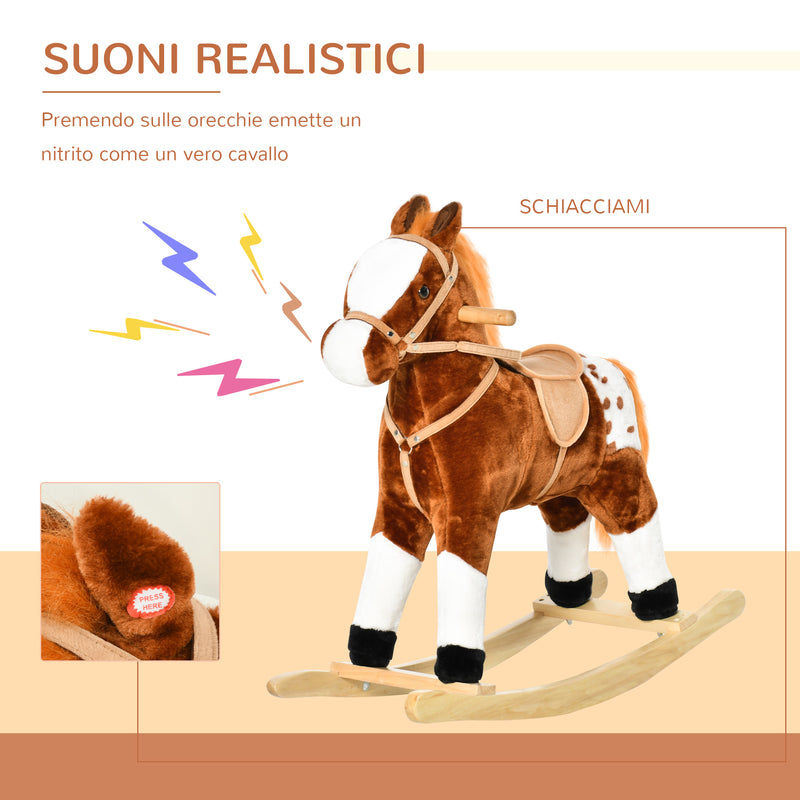Cavallo a Dondolo per Bambini in Peluche con Suoni Marrone -6