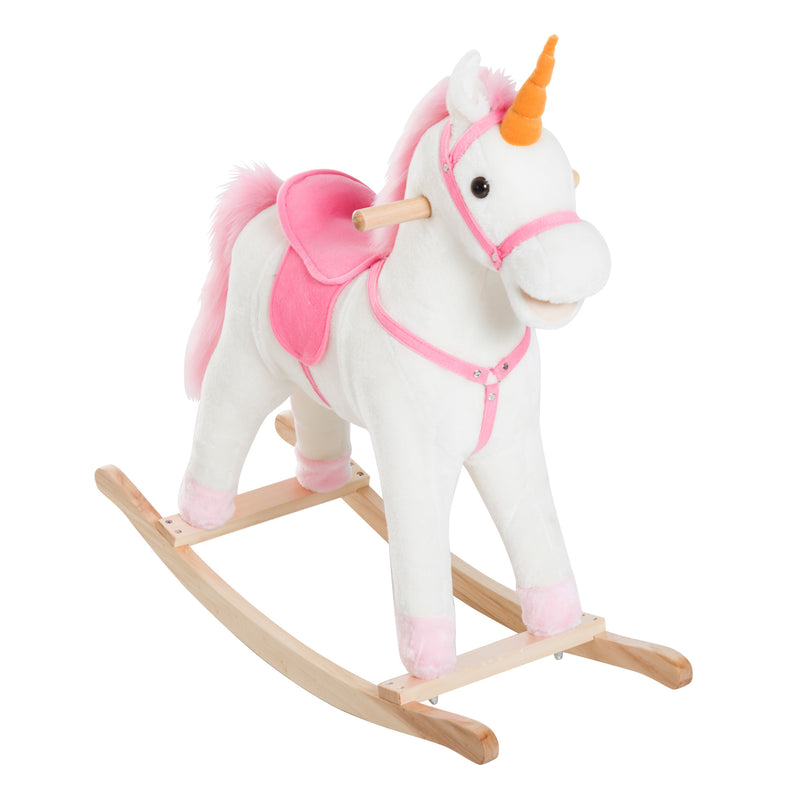 Cavallo a dondolo con suono animale per i bambini in legno rosa