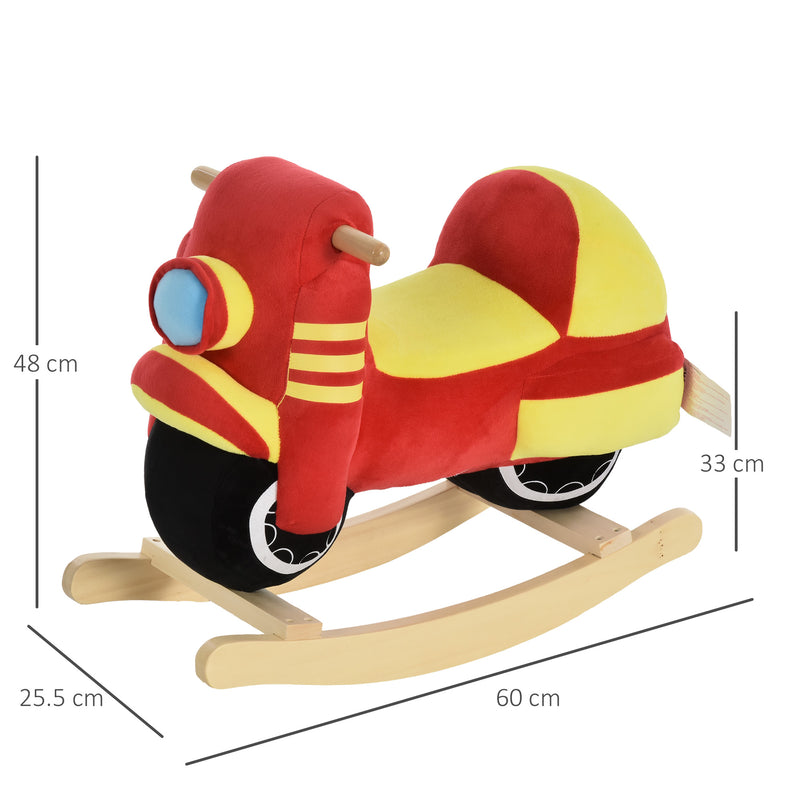 Dondolo per Bambini in Legno Moto in Peluche 60x25,5x48 cm con Suoni  Rosso e Giallo-3