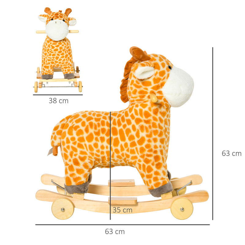 Cavallo a Dondolo per Bambini in Legno e Peluche Giraffa Giallo-3