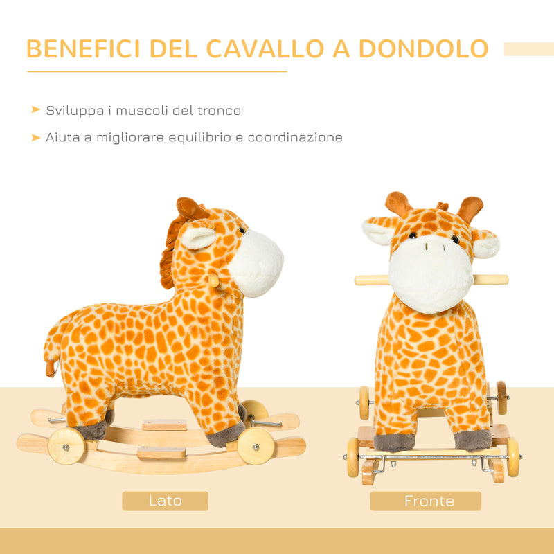 Cavallo a Dondolo per Bambini in Legno e Peluche Giraffa Giallo-6
