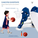 Scivolo per Bambini 146x68x68 cm con Canestro e Pallone Basket  Blu e Bianco-5
