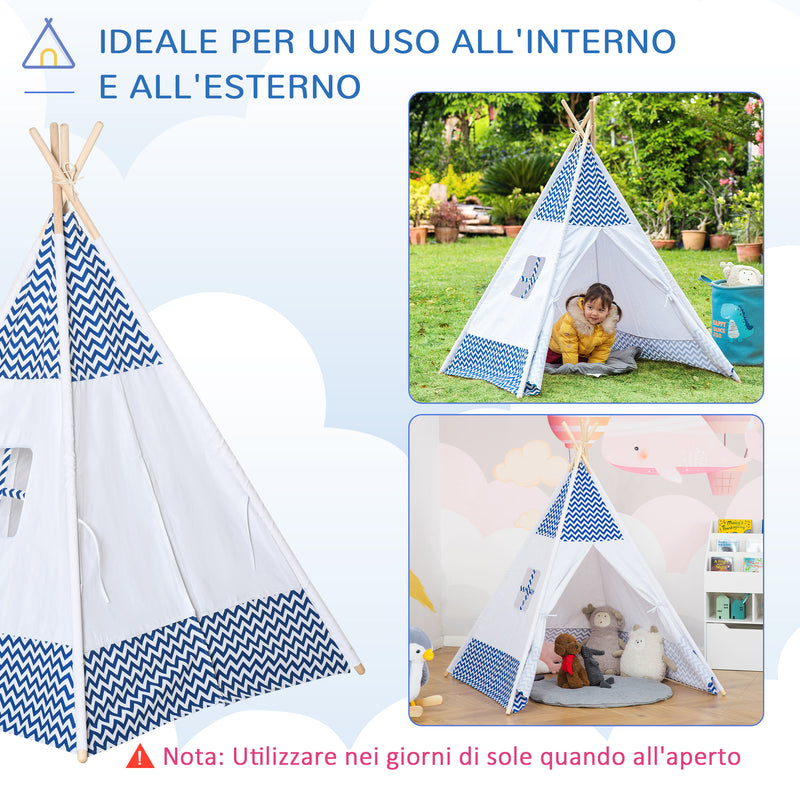 Tenda Indiana per Bambini 120x120x155 cm in Tessuto e Legno Bianco e Blu –  acquista su Giordano Shop
