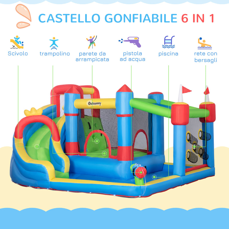 Castello Giostra Gonfiabile 390x300x197 cm con Scivolo Trampolino e Piscina Multicolore-4