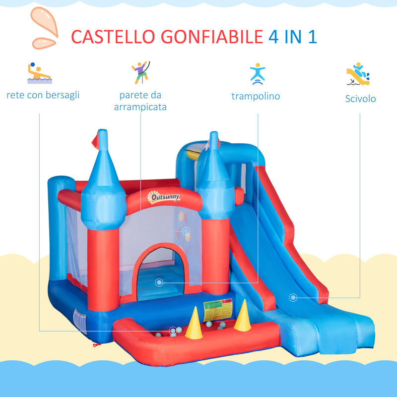 Castello Giostra Gonfiabile 333x280x210 cm con Scivolo Trampolino e Piscina Multicolore-4
