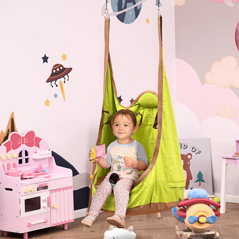 Amaca a Sacco per Bambini Sospesa 75x55x140 cm in Cotone e PVC Verde-2