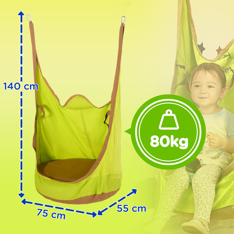 Amaca a Sacco per Bambini Sospesa 75x55x140 cm in Cotone e PVC Verde-3