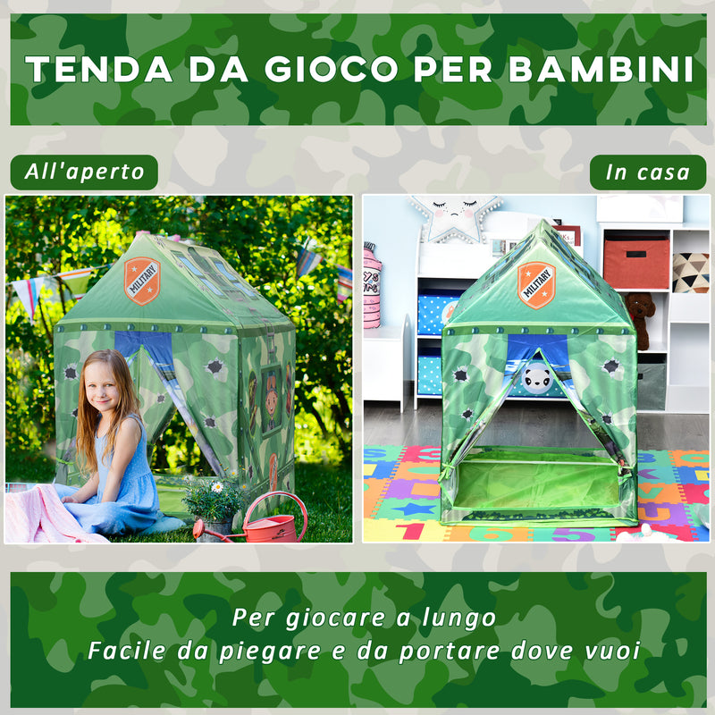 Tenda Casetta per Bambini 93x69x103 cm  Mimetica Verde-4