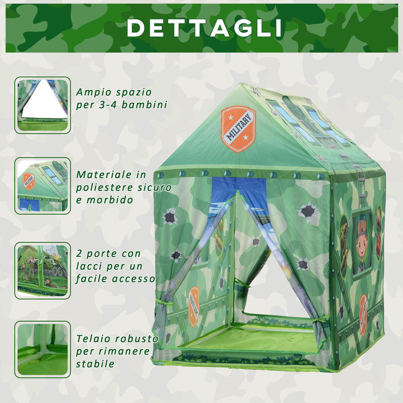 Tenda Casetta per Bambini 93x69x103 cm  Mimetica Verde-5
