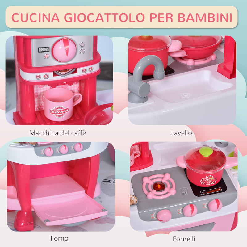 Cucina Giocattolo per Bambini 51x30x73 cm con Utensili  Rosa-6