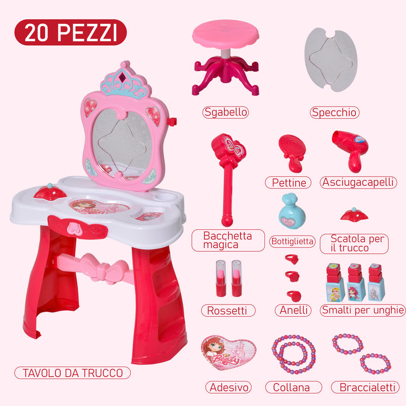 Postazione Trucco Specchiera Giocattolo per Bambini con Sgabello   Rosa e Bianco-4