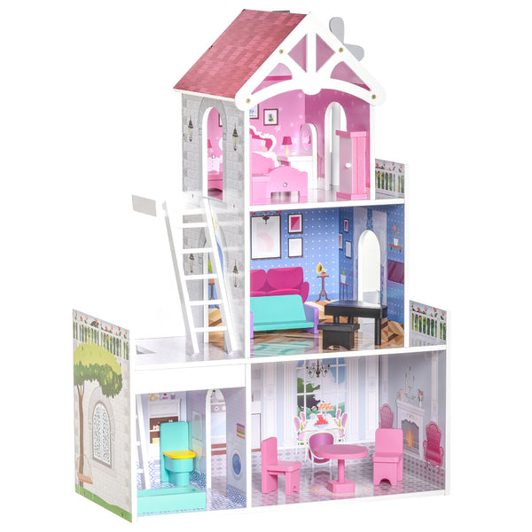 Casa delle Bambole a 3 Piani 60x29x85 cm in Legno Rosa online