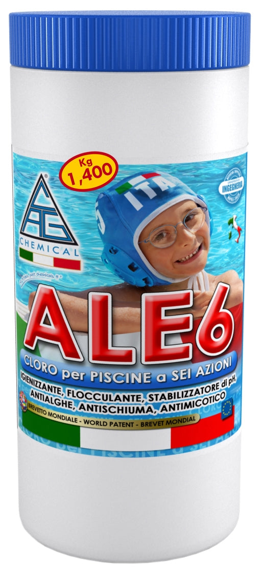 acquista Cloro in Pastiglie da 200gr 6 Funzioni Antialghe per Piscina 1,4 Kg Cag Chemical ALE6