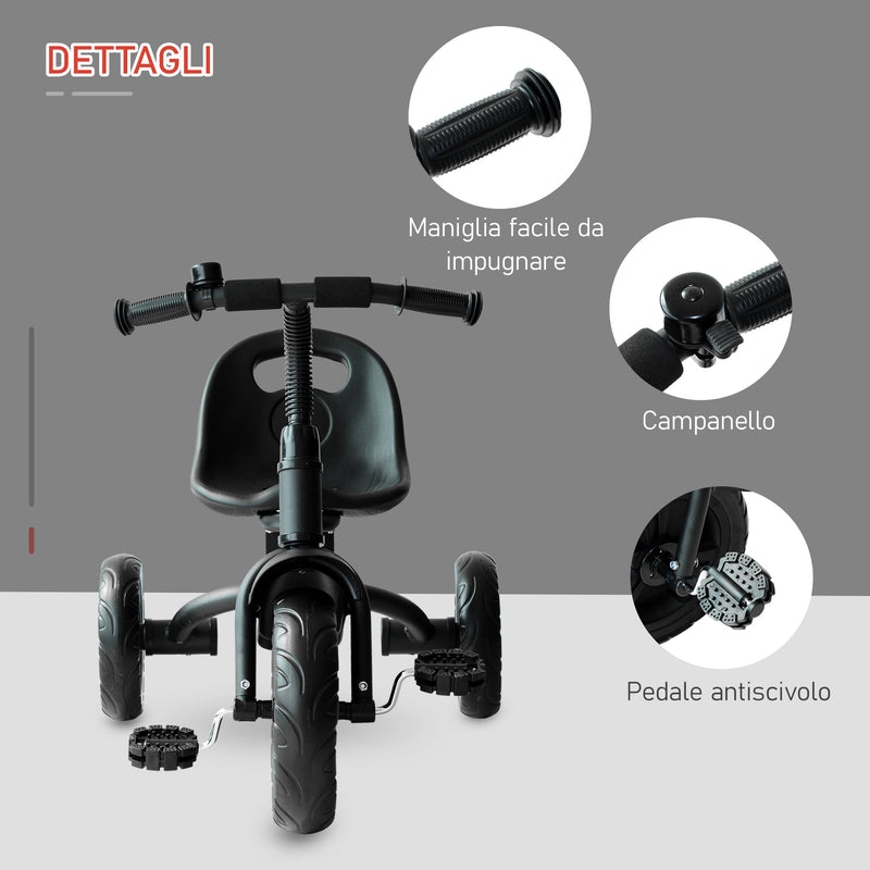Triciclo per Bambini in Metallo Campanello Parafango Ruota Speciale Nero -7