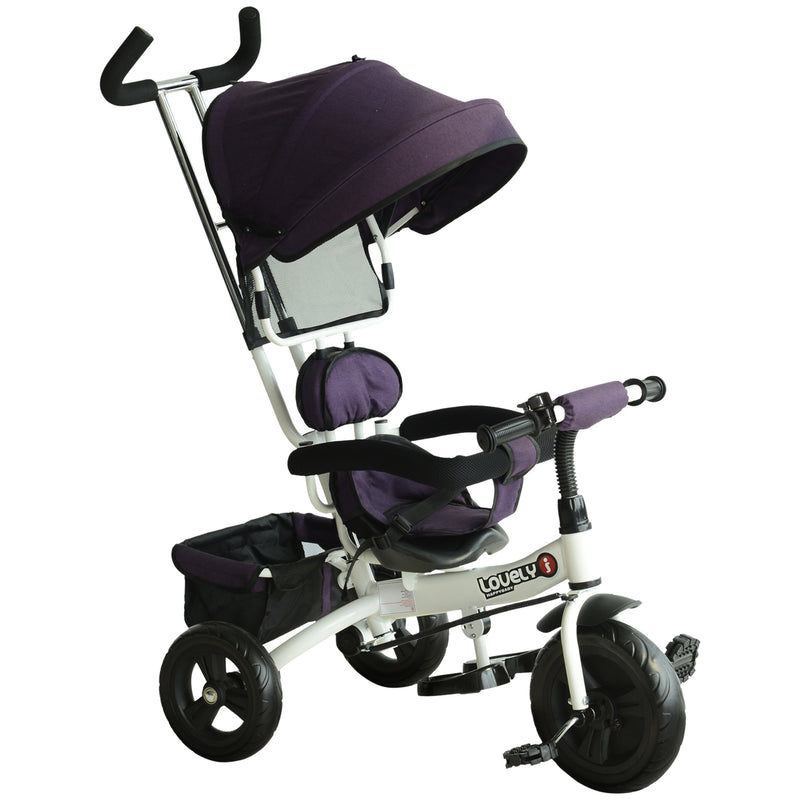 Passeggino Triciclo per Bambini con Maniglione e Tettuccio Parasole Deluxe Bianco e Viola -1