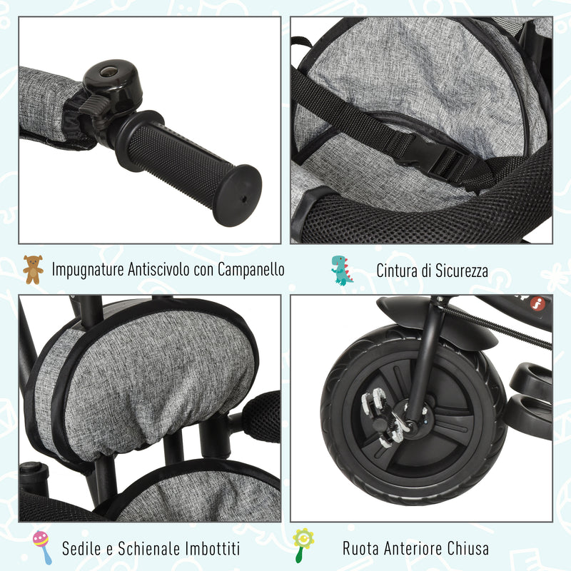 Passeggino Triciclo per Bambini Pieghevole  Grigio-9
