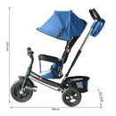 Passeggino Triciclo per Bambini con Maniglione e Tettuccio Nero e Blu -3