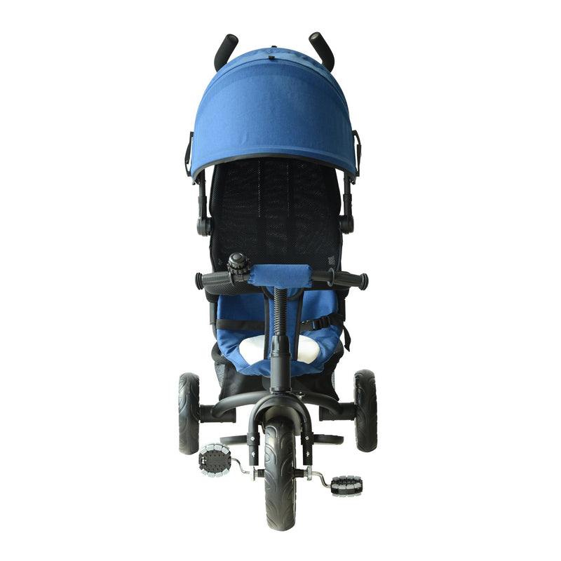 Passeggino Triciclo per Bambini con Maniglione e Tettuccio Nero e Blu -4