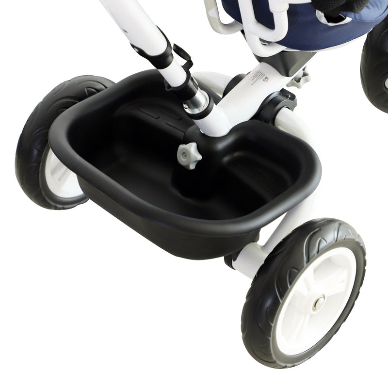 Passeggino Triciclo per Bambini con Maniglione Tetto Parapioggia Regolabile e Cestino Blu -9