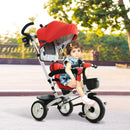 Passeggino Triciclo per Bambini con Maniglione Tetto Parapioggia Regolabile e Cestino Rosso -2