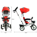Passeggino Triciclo per Bambini con Maniglione Tetto Parapioggia Regolabile e Cestino Rosso -3