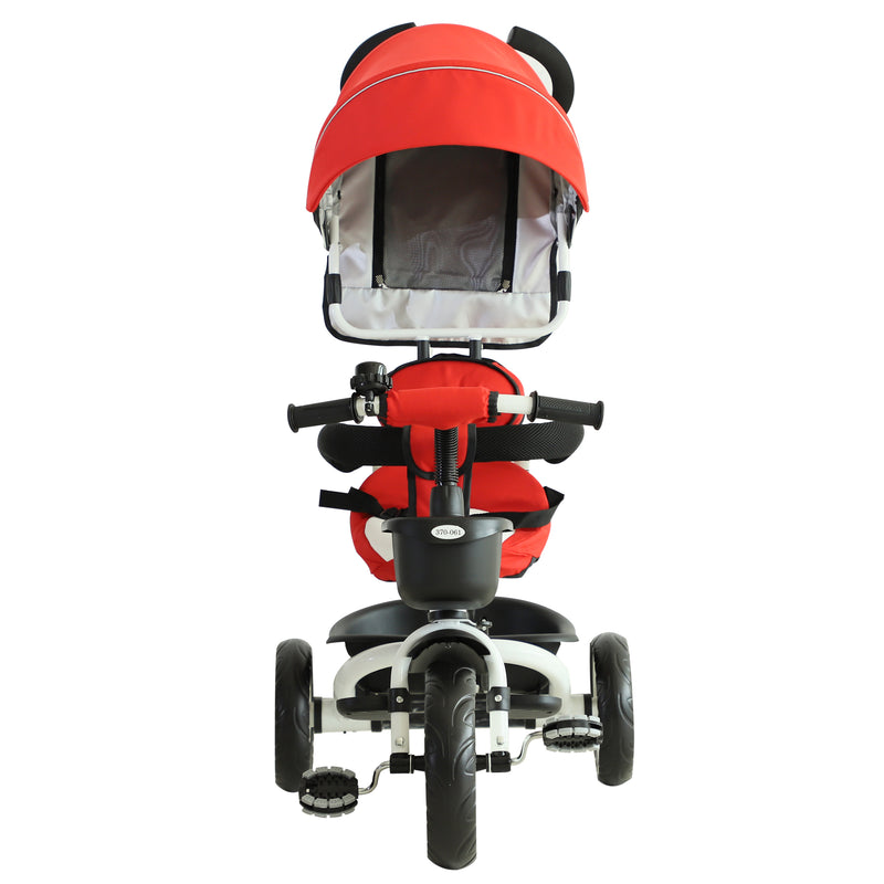 Passeggino Triciclo per Bambini con Maniglione Tetto Parapioggia Regolabile e Cestino Rosso -4