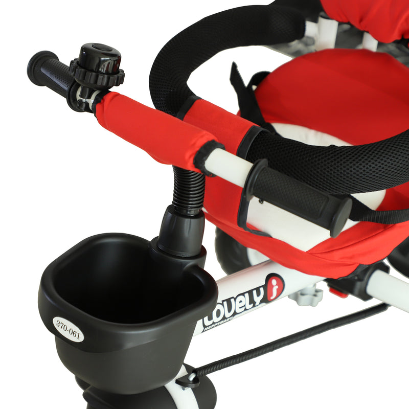 Passeggino Triciclo per Bambini con Maniglione Tetto Parapioggia Regolabile e Cestino Rosso -6
