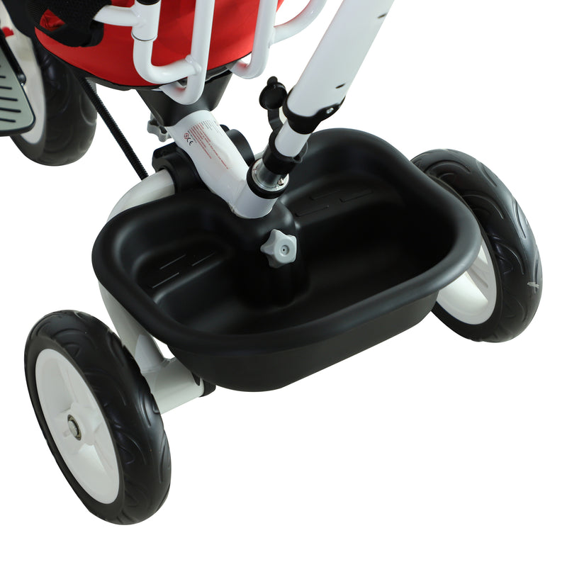 Passeggino Triciclo per Bambini con Maniglione Tetto Parapioggia Regolabile e Cestino Rosso -9