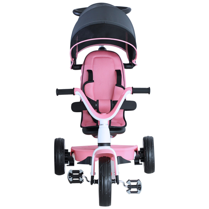 Passeggino Triciclo per Bambini con Maniglione Tettuccio e Cestino Rosa Chiaro -4