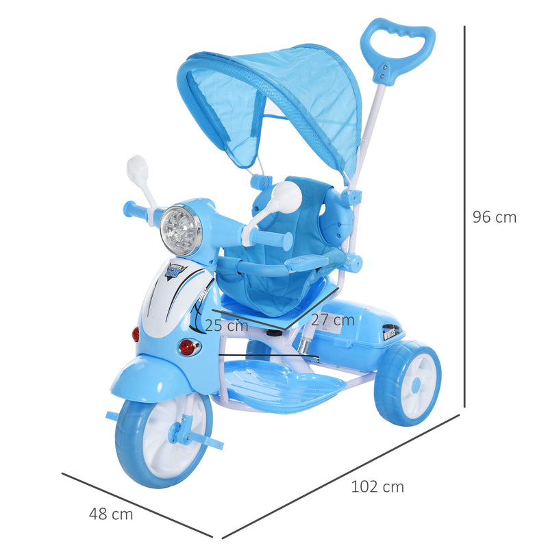 Triciclo Passeggino con Seggiolino Reversibile per Bambini   Blu-3