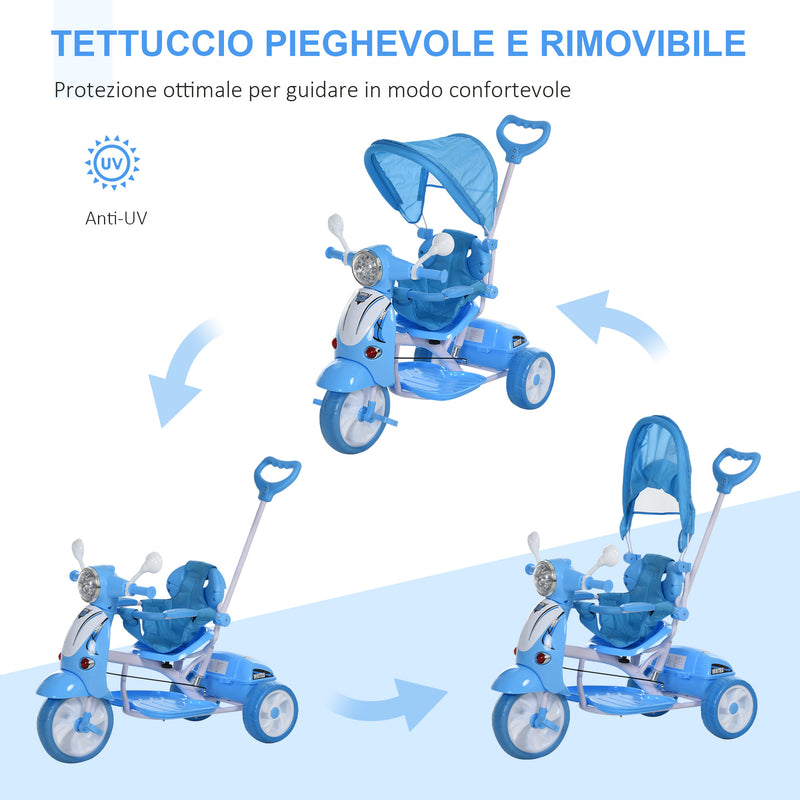 Triciclo Passeggino con Seggiolino Reversibile per Bambini   Blu-4