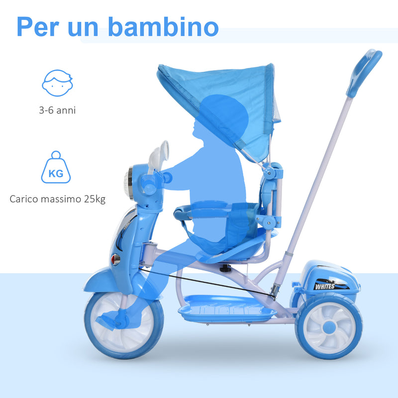 Triciclo Passeggino con Seggiolino Reversibile per Bambini   Blu-5