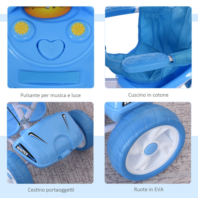 Triciclo Passeggino con Seggiolino Reversibile per Bambini   Blu-7