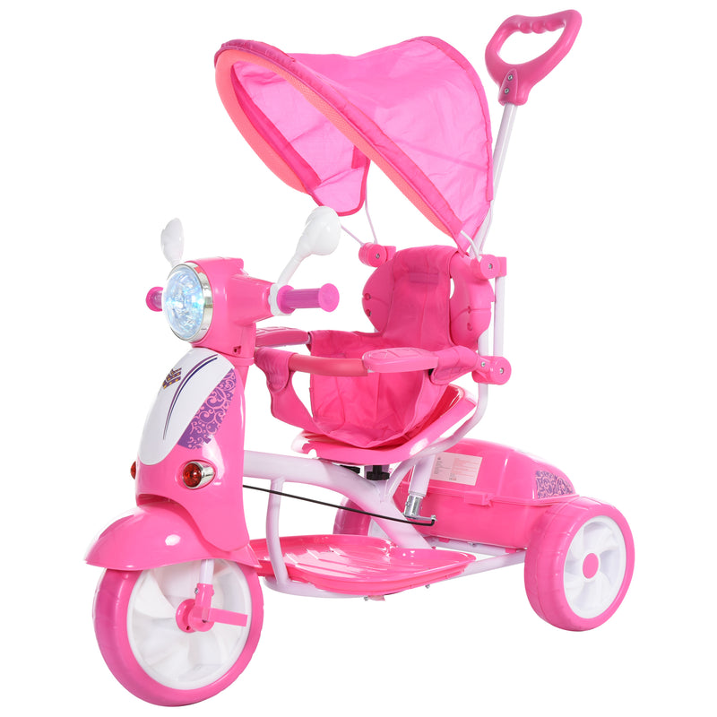 Triciclo Passeggino con Seggiolino Reversibile per Bambini Rosa-1