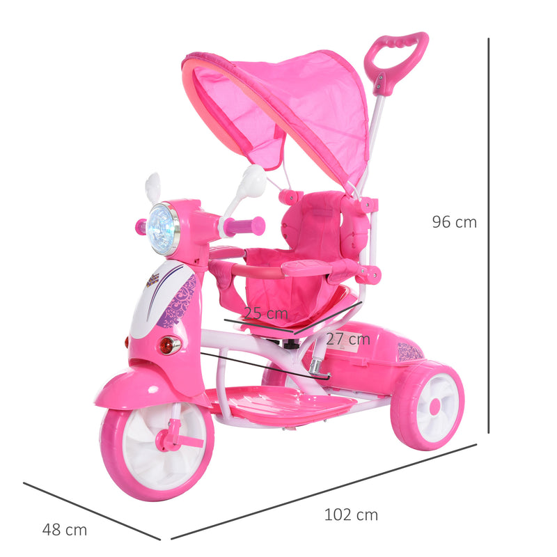 Triciclo Passeggino con Seggiolino Reversibile per Bambini Rosa-3