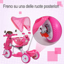 Triciclo Passeggino con Seggiolino Reversibile per Bambini Rosa-6