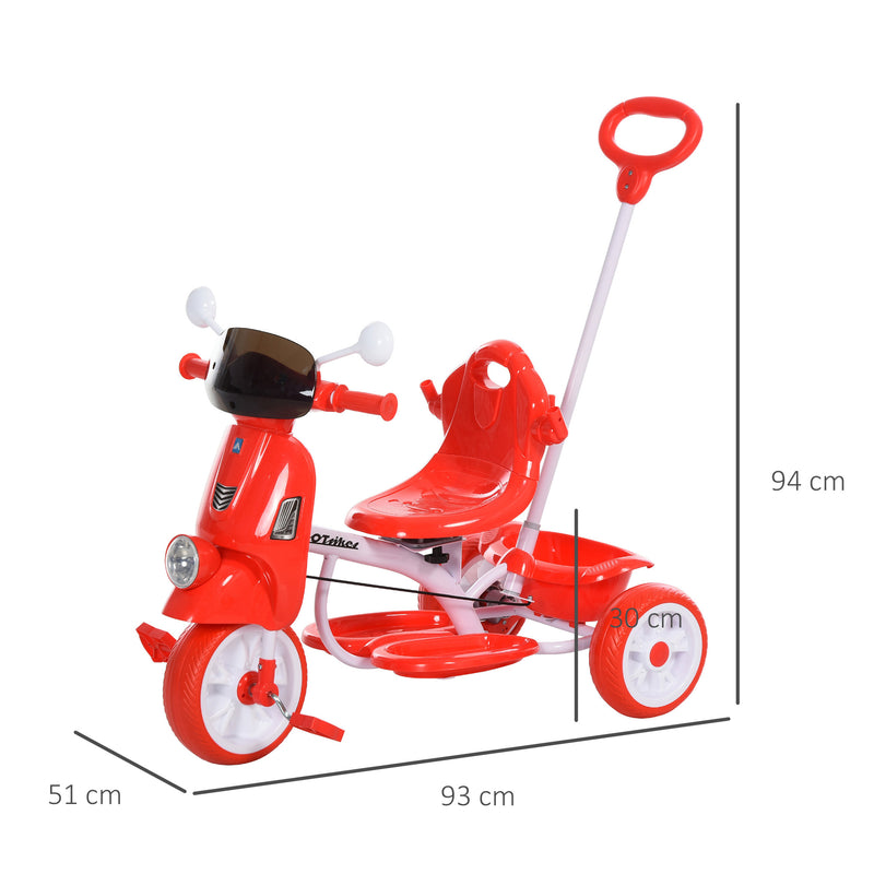 Triciclo Passeggino con Seggiolino Reversibile per Bambini   Rosso-3